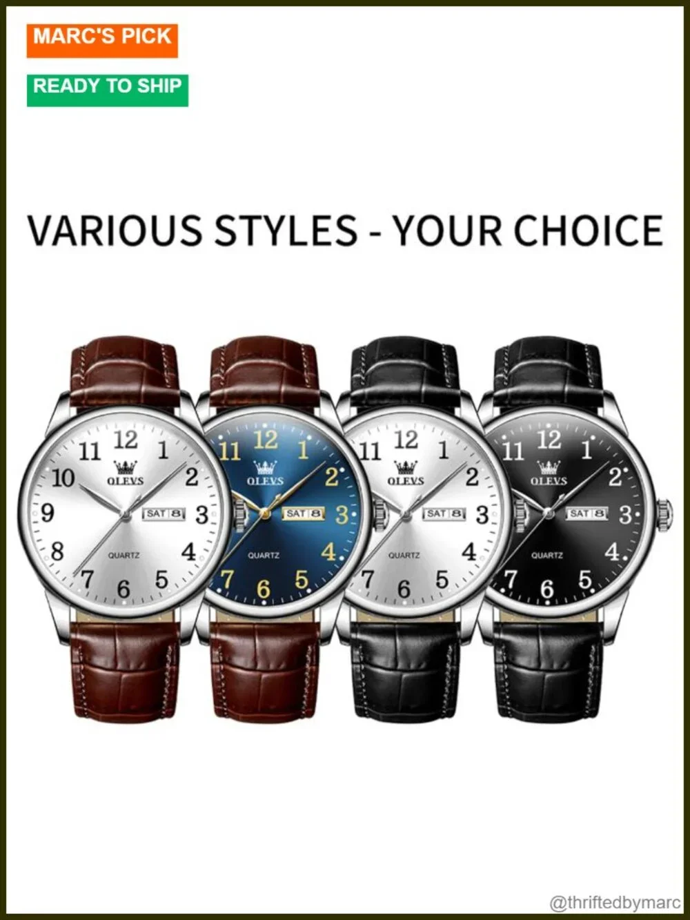 Men's Dress Watch Waterproof Leather Band Large Face Analog Quartz Business